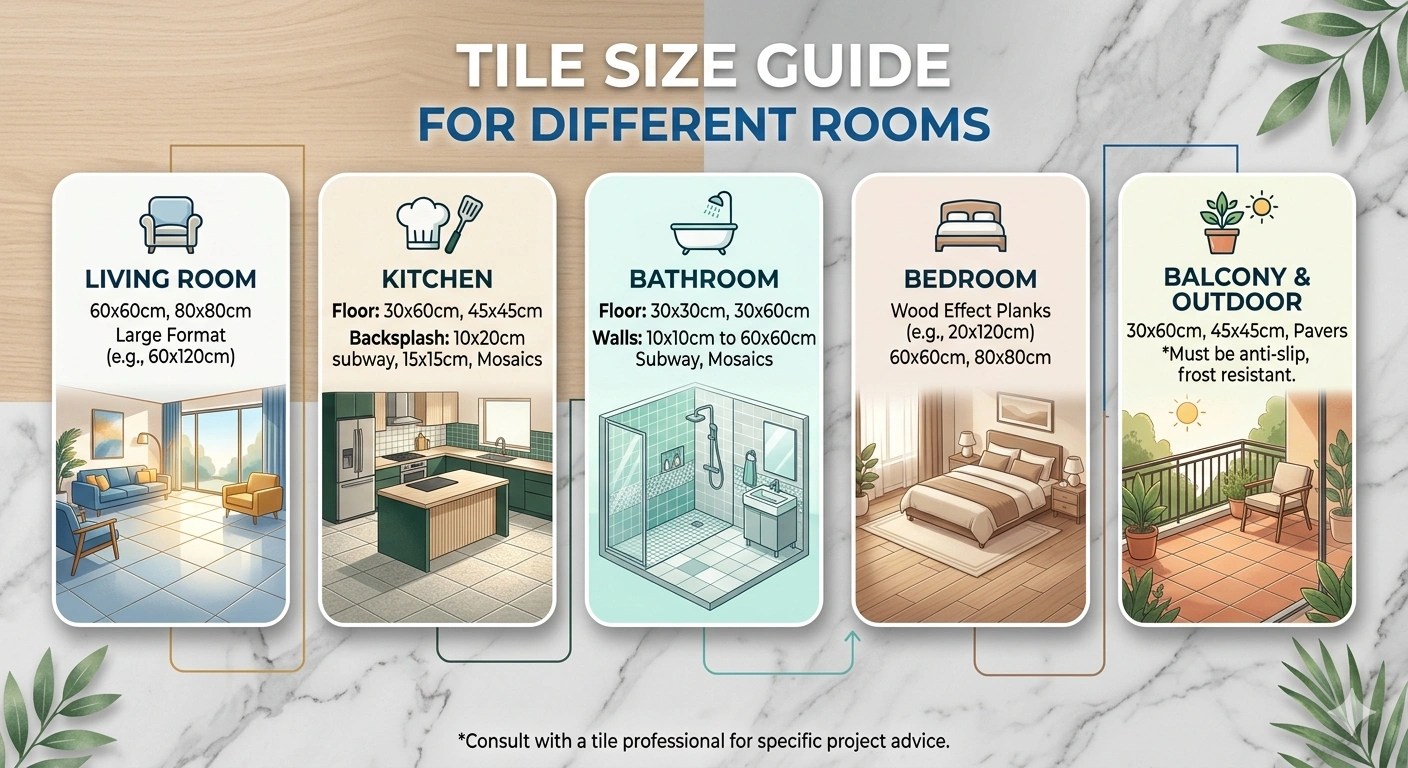 tile size for different room wise